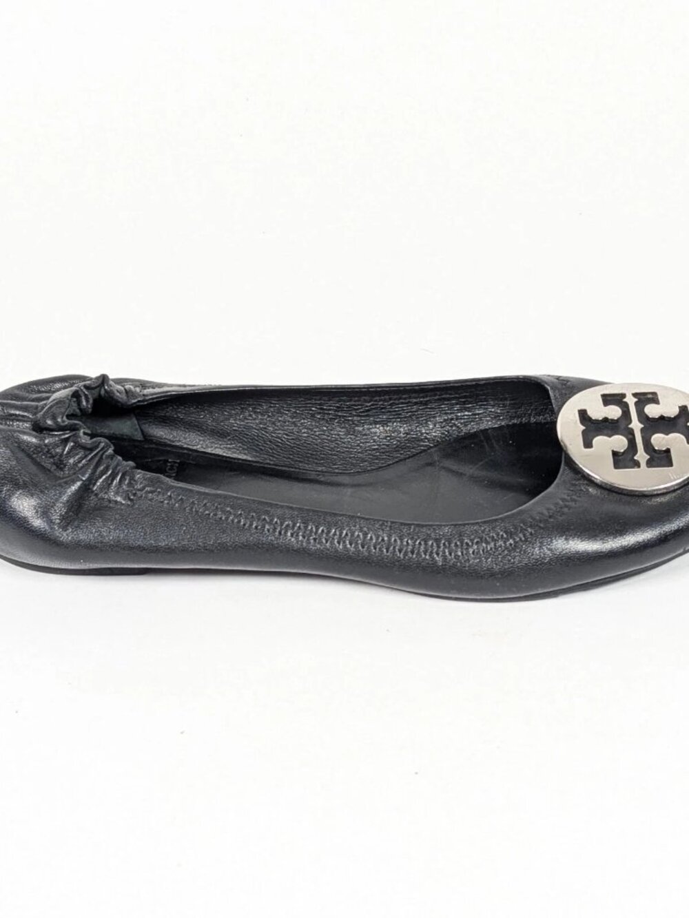 Tory Burch Minnie Travel Ballet Flats Women 7.5 M Black Leather Logo Medallion - Picture 3 of 7